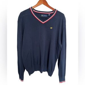 Jack Nicklaus Men's V-Neck Collar & Cuffs Sweater Navy with Red and White Trim